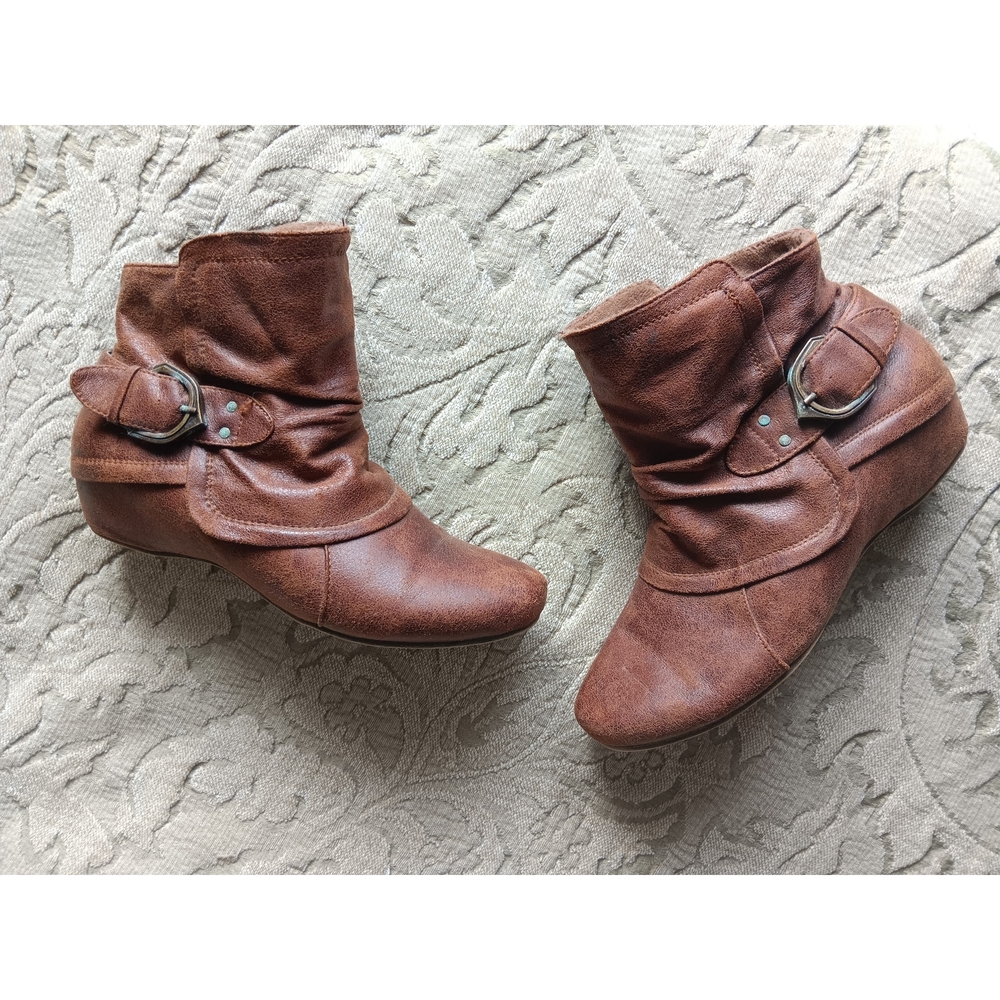 BareTraps Steena Tan Ankle Booties with Strap & Buckle Accent